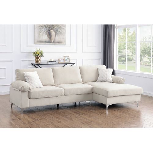 Canapé D'angle Droit En Tissu Chenille "jade" - 3 Places - Beige