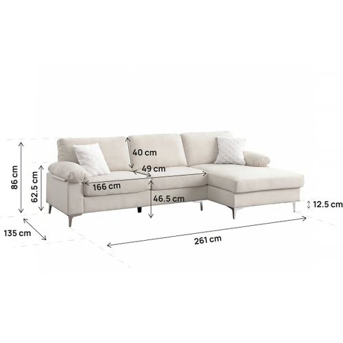 Canapé D'angle Droit En Tissu Chenille "jade" - 3 Places - Beige