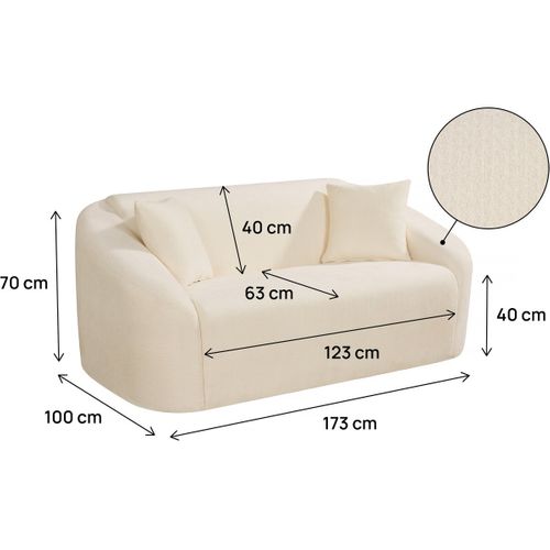 Canapé Droit Fixe En Tissu "ondine" - 2 Places - Beige