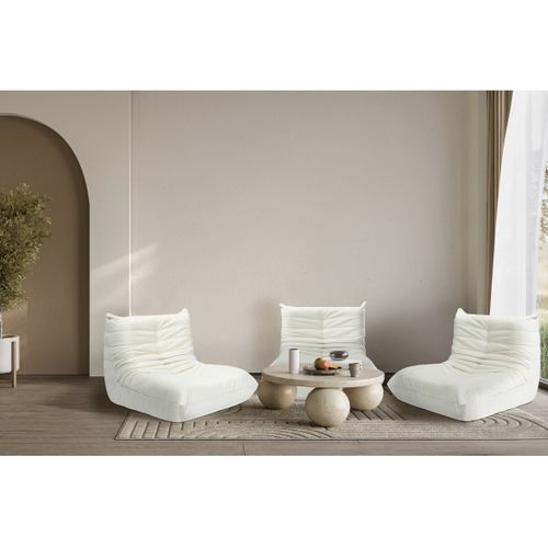 Lot De 3 Chauffeuses Pour Canapé Modulables En Tissu Texturé "velasca" - Blanc