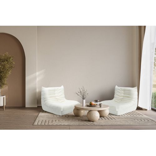 Lot De 2 Chauffeuses Pour Canapé Modulables En Tissu Texturé "velasca" - Crème