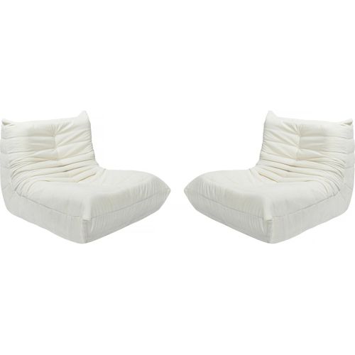 Lot De 2 Chauffeuses Pour Canapé Modulables En Tissu Texturé "velasca" - Crème