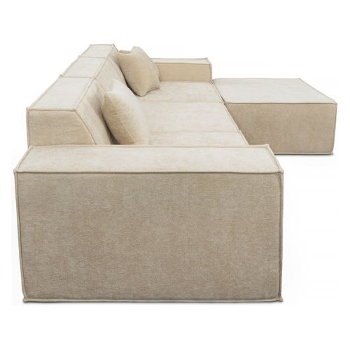 Canapé Compressé Avec Ottoman En Tissu Texturé "lusso" - 4 Places - Beige