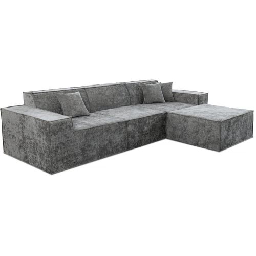 Canapé Droit Modulable Avec Ottoman En Tissu Texturé "lusso" - 4 Places - Gris