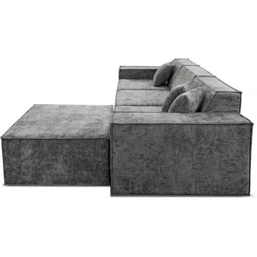 Canapé Droit Modulable Avec Ottoman En Tissu Texturé "lusso" - 4 Places - Gris