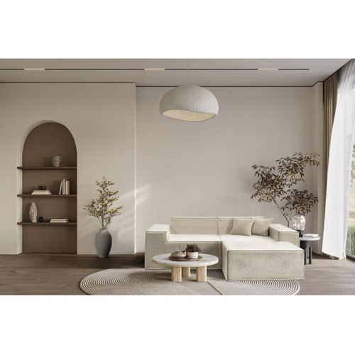 Canapé Compressé Avec Ottoman En Tissu Texturé "lusso" - 3 Places - Beige