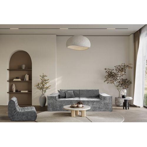 Canapé Droit Modulable En Tissu Texturé "lusso" - 3 Places - Gris
