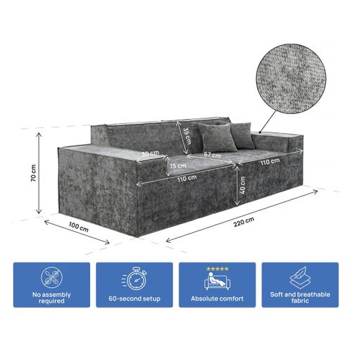 Canapé Droit Modulable En Tissu Texturé "lusso" - 3 Places - Gris