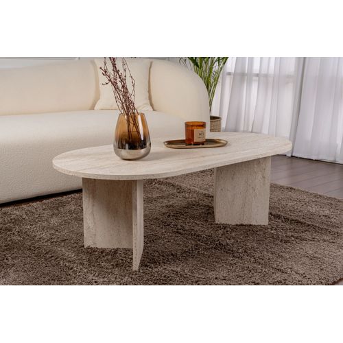 Table Basse En Bois "sable" - 60 X 119 X 40 Cm - Travertin