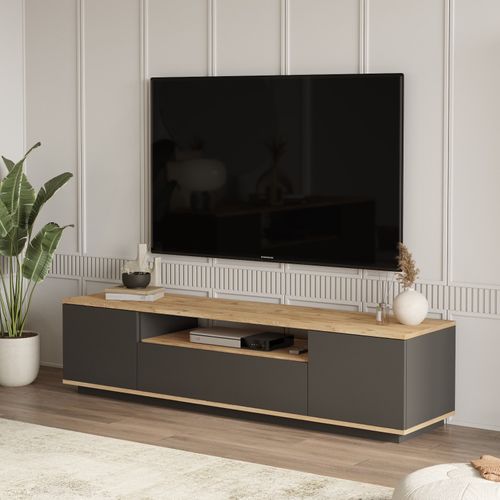 Meuble TV En Bois "fr7" - 180 X 44 X 44 Cm - Pin Atlantiqueanthracite