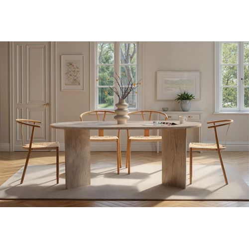 Table à Manger En Bois "sablin" - 180 X 89 X 75 Cm - Travertin