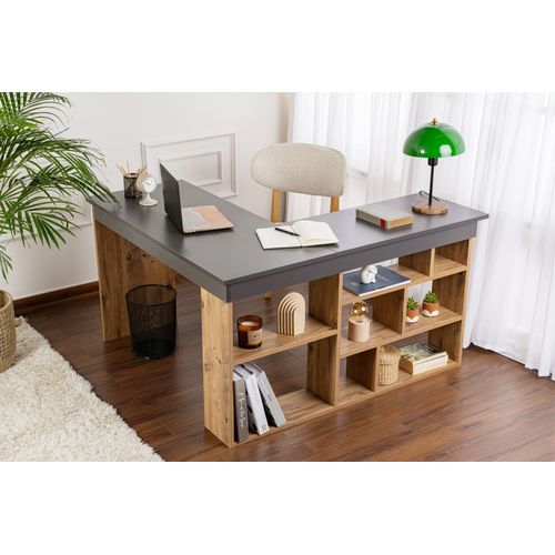 Bureau D'étude En Bois "vesper" - 130 X 120 X 72 Cm - Anthracitepin Atlantique