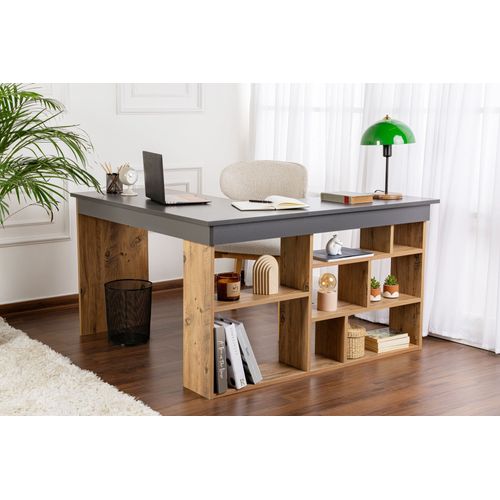 Bureau D'étude En Bois "vesper" - 130 X 120 X 72 Cm - Anthracitepin Atlantique