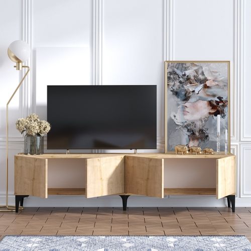Meuble TV En Bois "nora" - 180 X 35 X 50 Cm - Chêne Saphir