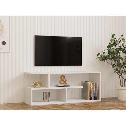 Meuble TV En Bois "cafu" - 100 X 29 X 40 Cm - Blanc