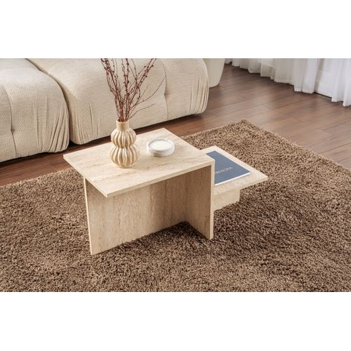 Table Basse En Bois "harmony" - 80 X 40 X 40 Cm - Travertin