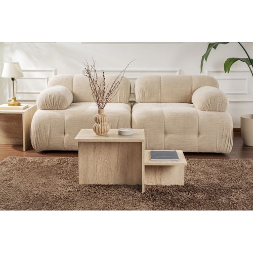 Table Basse En Bois "harmony" - 80 X 40 X 40 Cm - Travertin