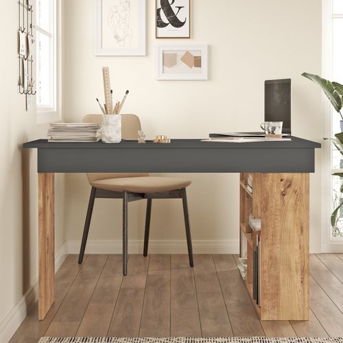 Bureau En Bois "ct5" - 129 X 120 X 72 Cm - Pin Atlantique Anthracite