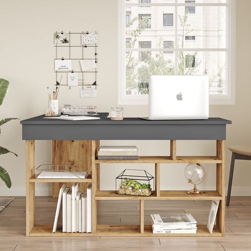 Bureau En Bois "ct5" - 129 X 120 X 72 Cm - Pin Atlantique Anthracite