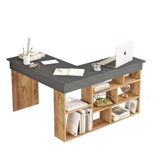 Bureau En Bois "ct5" - 129 X 120 X 72 Cm - Pin Atlantique Anthracite