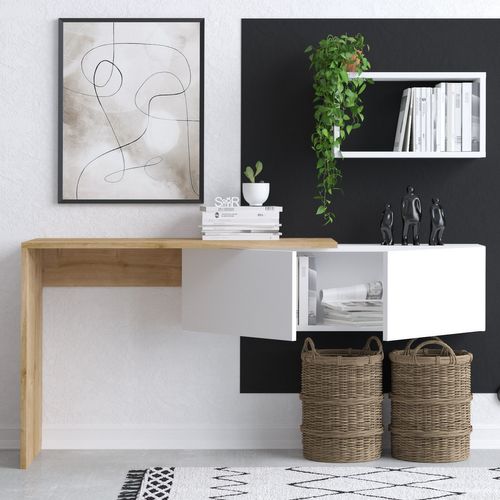 Bureau En Bois "tiff" - 145 X 45 X 74 Cm - Chêne Blanc