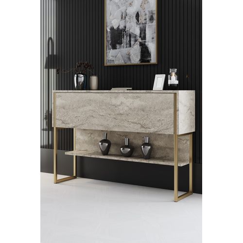 Console En Bois "luxe" - 120 X 30 X 80 Cm - Travertin Or