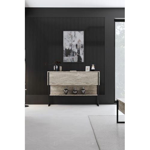 Console En Bois "luxe" - 120 X 30 X 80 Cm - Travertin Noir