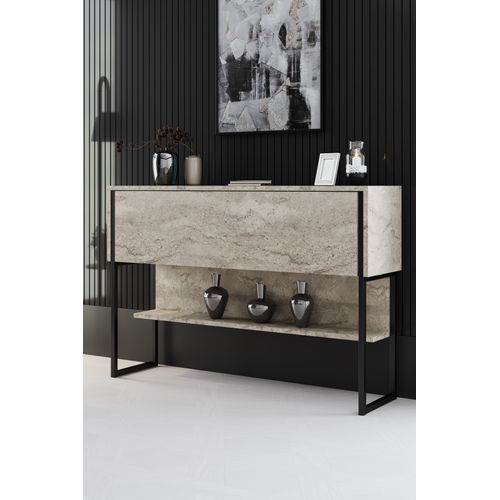 Console En Bois "luxe" - 120 X 30 X 80 Cm - Travertin Noir