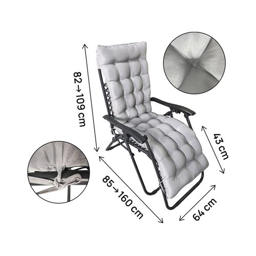 Fauteuil De Jardin Relax Zéro Gravité Avec Coussin Matelassé "sintra" - Gris