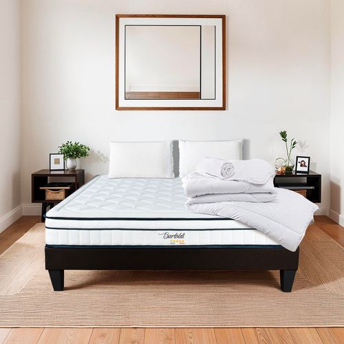Pack Bartoldi 90x200 Cm Matelas Ressorts + Sommier Bois + Accessoires
