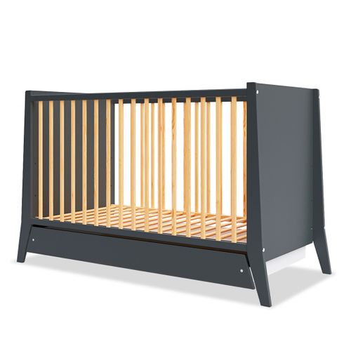 Lit Bébé Évolutif Avec Tiroir Timeo 60x120 Cm (matelas Non Inclus) - Gris et Bois