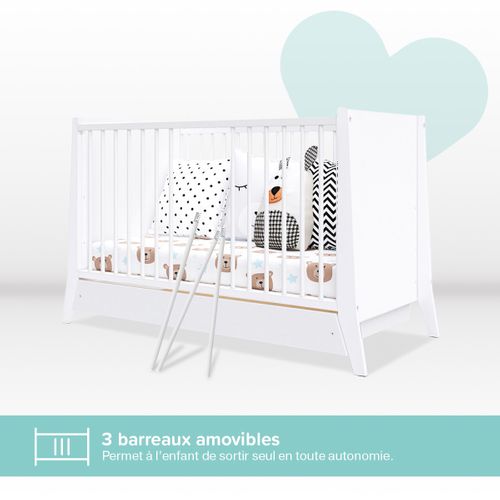 Lit Bébé Évolutif Avec Tiroir Timeo 60x120 Cm (matelas Non Inclus) - Blanc
