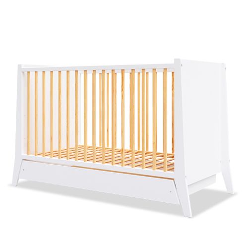 Lit Bébé Évolutif Avec Tiroir Timeo 60x120 Cm (matelas Non Inclus) - Blanc et Bois
