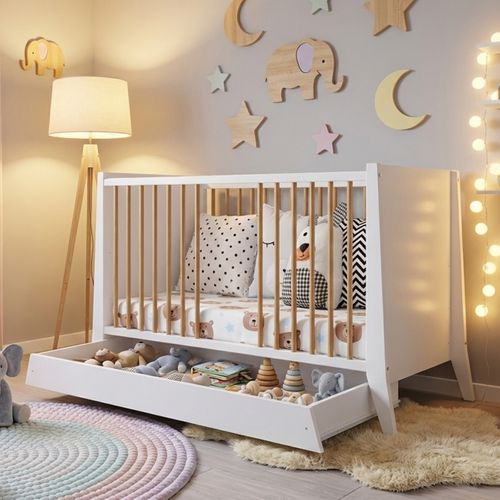 Lit Bébé Évolutif Avec Tiroir Timeo 60x120 Cm (matelas Non Inclus) - Blanc et Bois