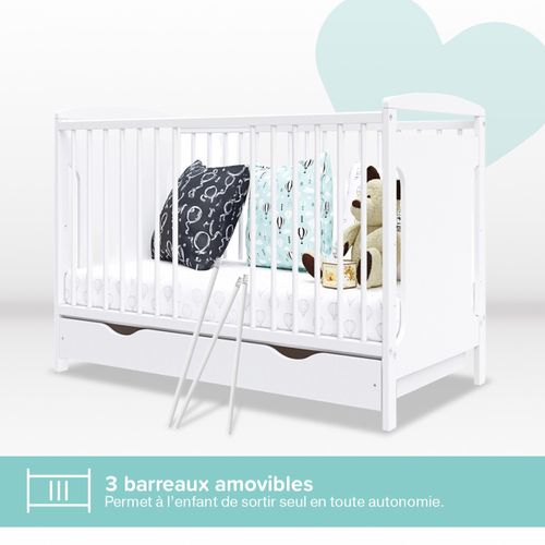 Lit Bébé Évolutif Avec Tiroir Margot 60x120 Cm (matelas Non Inclus) - Blanc