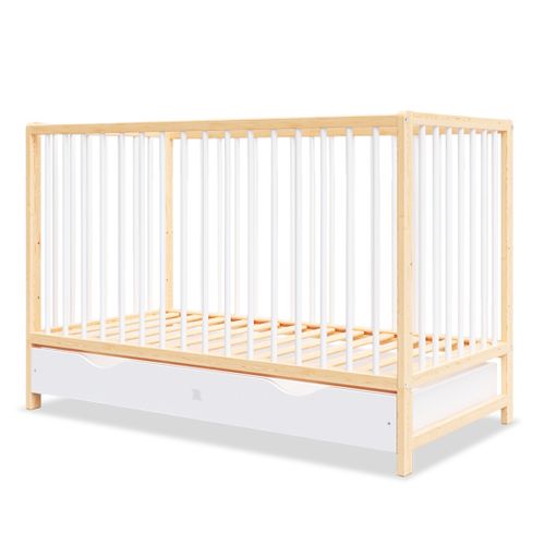 Lit Bébé Évolutif Avec Tiroir Mathis 60x120 Cm (matelas Non Inclus) - Bois Naturel Et Blanc