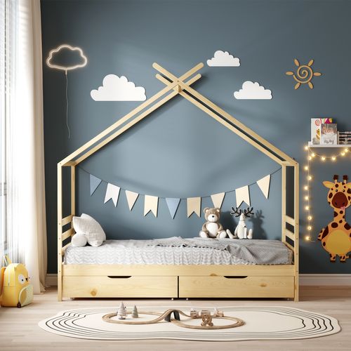 Lit Cabane Avec Tiroir Bambino 90x190 Cm (matelas Non Inclus) - Bois Naturel