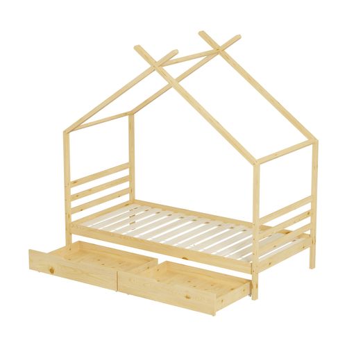 Lit Cabane Avec Tiroir Bambino 90x190 Cm (matelas Non Inclus) - Bois Naturel