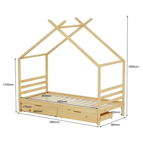 Lit Cabane Avec Tiroir Bambino 90x190 Cm (matelas Non Inclus) - Bois Naturel