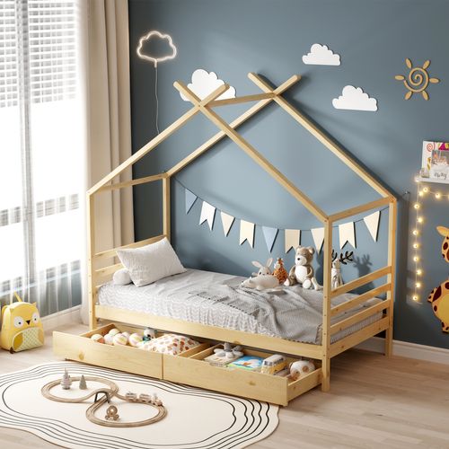 Lit Cabane Avec Tiroir Bambino 90x190 Cm (matelas Non Inclus) - Bois Naturel