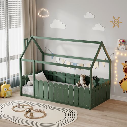 Lit Cabane Avec Barrière Calinou 90x190 Cm (matelas Non Inclus)  - Vert