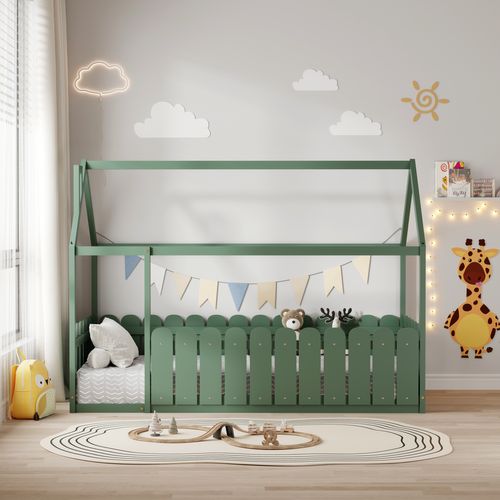 Lit Cabane Avec Barrière Calinou 90x190 Cm (matelas Non Inclus)  - Vert