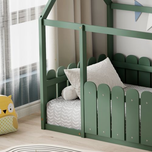 Lit Cabane Avec Barrière Calinou 90x190 Cm (matelas Non Inclus)  - Vert