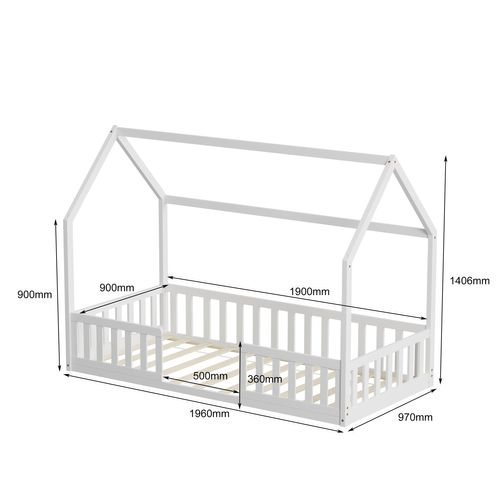 Lit Cabane Avec Barrière Nid Enchanté 90x190 Cm (matelas Non Inclus)  - Blanc