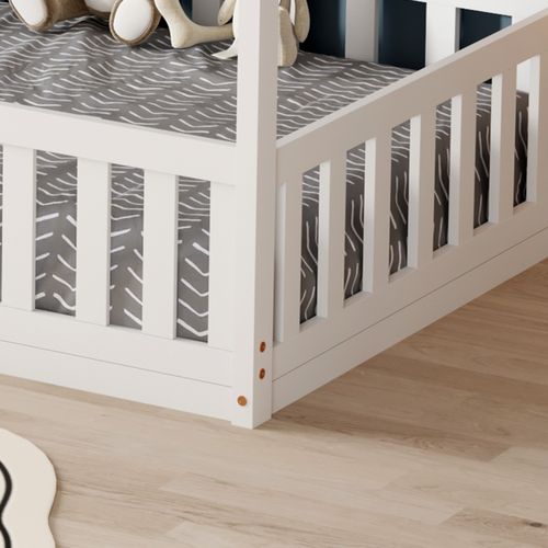 Lit Cabane Avec Barrière Nid Enchanté 90x190 Cm (matelas Non Inclus)  - Blanc
