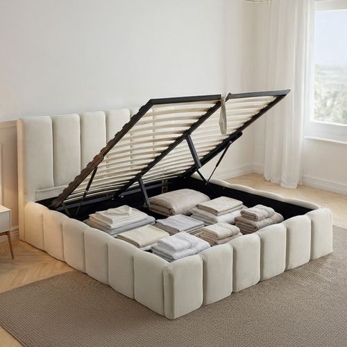 Lit Coffre Beige Madeleine 140x190 Cm