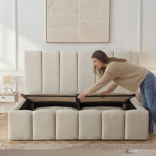 Lit Coffre Beige Madeleine 180x200 Cm