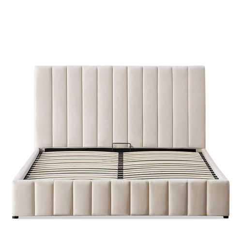 Lit Coffre Velours Beige Trocadero 140x190 Cm