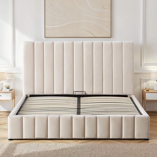 Lit Coffre Velours Beige Trocadero 160x200 Cm