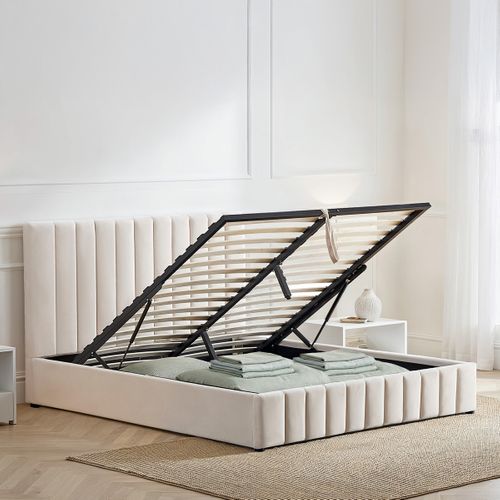 Lit Coffre Velours Beige Trocadero 160x200 Cm